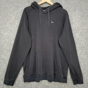 Under Armour Hoodie Mens 2XL Black Pullover Fleece Kangaroo Pocket Logo Raglan